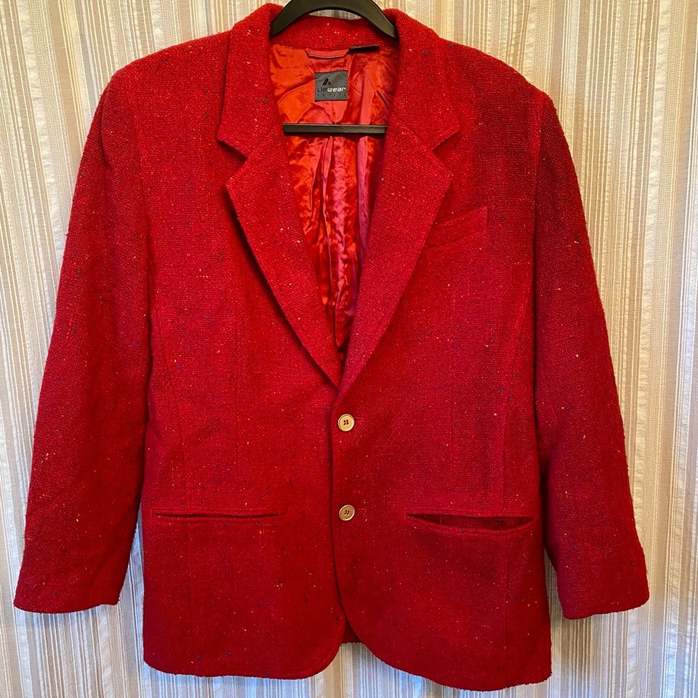 Vintage Red Tweed Blazer Jacket